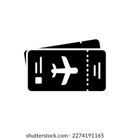 Airplane ticket icon for travel by aviation transport in black outline style