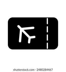 Airplane ticket icon. Yellow ticket, airplane symbol, flight, travel, boarding pass, aviation, journey, trip, airline, transportation.
