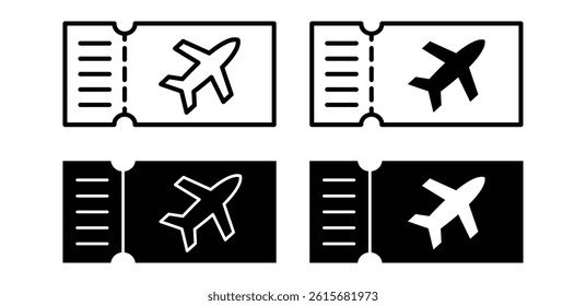 Airplane Ticket Icons Set Simple Minimalist Travel Graphic Design Black and White Color Vector Illustration