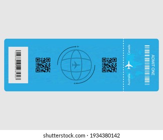 airplane ticket with inscriptions in blue on a light background