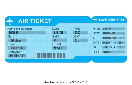 Airplane ticket isolated on white background. Detailed blank of airplane ticket. Vector illustration.