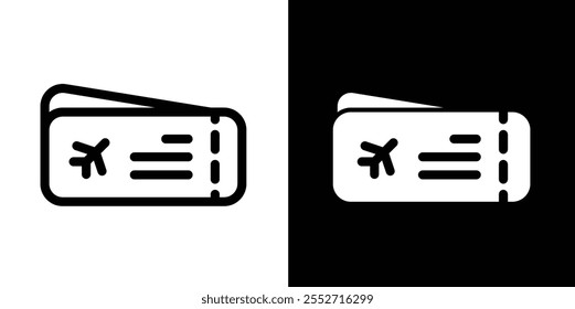 airplane ticket line and glyph icon, outline and glyph vector sign, linear and glyph style pictogram isolated on white and black. Symbol, logo,icon, illustration