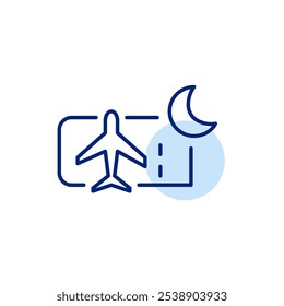 Airplane ticket and moon. Night flight. International travel. Pixel perfect vector icon