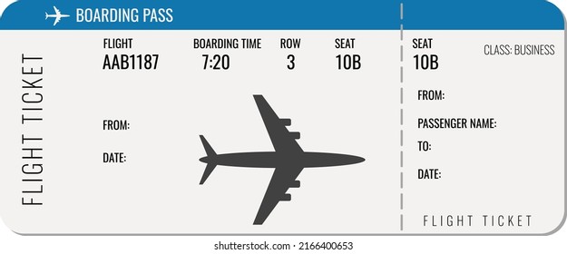 Billete de avión, billete de pasajeros, ilustración vectorial.