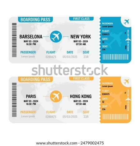 Airplane Ticket Set Vector Design.