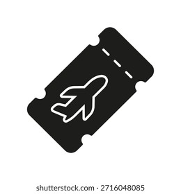 Boleto de avión Icono sólido. Símbolo De Silueta De Viaje De Aerolínea, Tarjeta De Embarque Y Reserva De Vuelo. Billetes Y Logística De Aviación. Ilustración vectorial aislada.