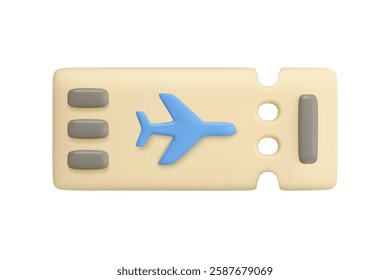 Airplane ticket vector 3d icon. Simple cartoon boarding pass design element, isolated on white background. Summer travel concept