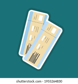 Airplane ticket vector flat material design object. Isolated illustration on color background.