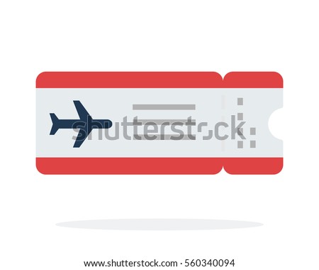 Airplane ticket vector flat material design object. Isolated illustration on white background.