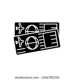Airplane tickets black icon, vector sign on isolated background. Airplane tickets concept symbol, illustration 