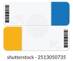 Airplane tickets. Boarding pass tickets template. Plane tickets vector pictogram. Airline boarding pass template. Air ticket icon. Earth blue and yellow design. Vector 10 eps.