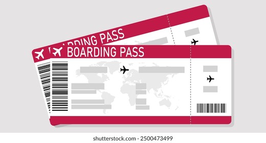 Airplane tickets. Boarding pass tickets template. Plane tickets vector pictogram. Airline boarding pass template. Air ticket icon. Vector illustration