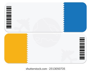 Airplane tickets. Boarding pass tickets template. Plane tickets vector pictogram. Airline boarding pass template. Air ticket icon. Earth blue and yellow design. Vector 10 eps.