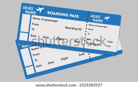 Airplane tickets. Boarding pass tickets template. Plane tickets vector pictogram. Airline boarding pass template. Air ticket icon. Vector illustration