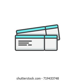 Airplane tickets colored flat line icon.