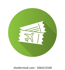 Airplane tickets flat design long shadow glyph icon. Airline boarding pass documents. Vector silhouette illustration