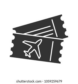 Airplane tickets glyph icon. Airline boarding pass documents. Silhouette symbol. Negative space. Vector isolated illustration