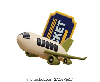 Avião com bilhetes ícone 3d renderizar conceito de viagem plano de turismo viagem planejamento mundial viagem ícone vetor ilustração