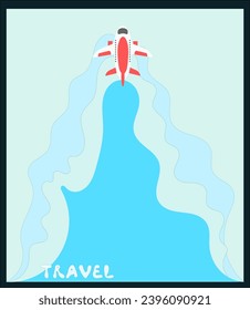 airplane top aerial view - travel tourism vector banner illustration - travel card