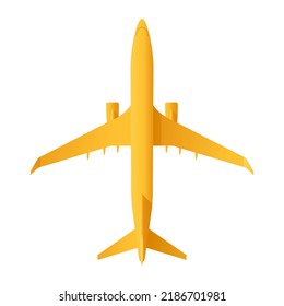 Airplane in top view - 3d style and yellow color. Template for web banner, poster or flyer of airline