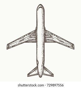 Airplane top view, air plane hand drawn vector 