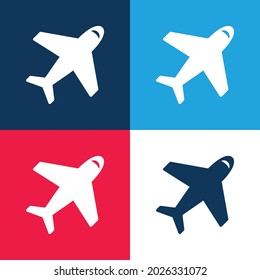 Airplane From Top View blue and red four color minimal icon set