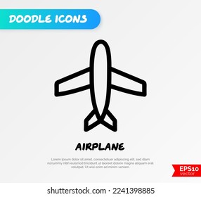 Icono del doodle de la vista superior del avión. Transporte público. Ilustración vectorial.