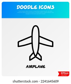 Airplane top view doodle icon. Public transport. Vector illustration.