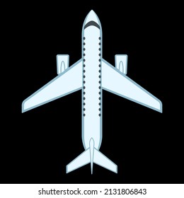 Airplane top view flat cartoon isolated white background