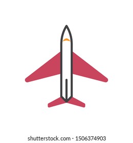 Airplane top view flat icon, vector sign, plane colorful pictogram isolated on white. Symbol, logo illustration. Flat style design