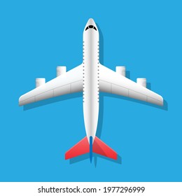 Airplane top view  Flying an airplane with a shadow underneath Illustration Vector