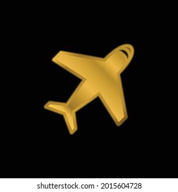 Airplane From Top View gold plated metalic icon or logo vector