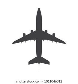 Airplane top view icon. Aircraft, passenger plane with four jet engines.