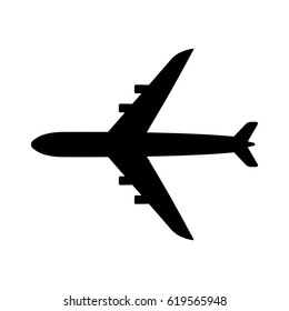 Airplane top view icon. Aircraft, passenger plane with four jet engines. Vector Illustration