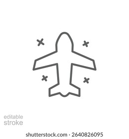 Airplane Top View Icon Outline Style Thin Line Editable Stroke Symbol for Flight Aviation or Air Travel Design