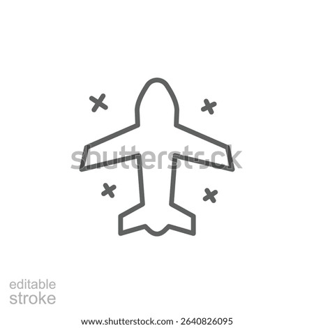 Airplane Top View Icon Outline Style Thin Line Editable Stroke Symbol for Flight Aviation or Air Travel Design