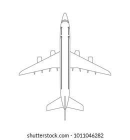 Airplane top view icon with trendy line or outline stroke style. Aircraft, passenger plane with four jet engines.