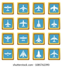 Airplane top view icons set vector sapphirine square isolated on white background 