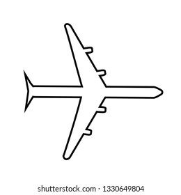 Airplane top view line icon. Aircraft, passenger plane with four jet engines