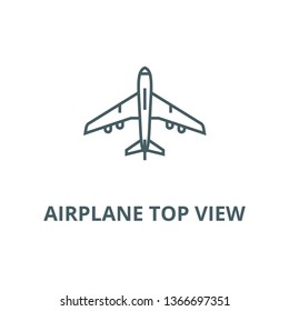 Airplane top view line icon, vector. Airplane top view outline sign, concept symbol, flat illustration