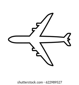 Airplane top view line icon. Aircraft, passenger plane with four jet engines. Vector Illustration