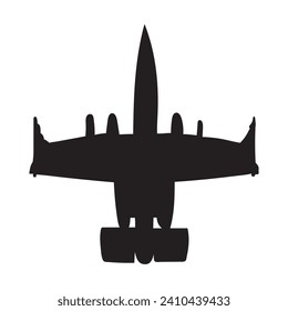 airplane top view, silhouette on a white background, vector