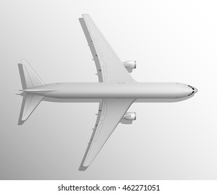 Airplane top view. Vector illustration. High detaled Airline Concept Travel Passenger plane. Jet commercial airplane isolated on a white background.