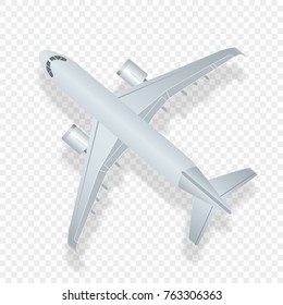 Airplane top view. Vector illustration high detaled airplane. Airline Concept Travel Passenger plane. Jet commercial airplane isolated on checkered  background.