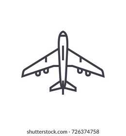 airplane top view vector line icon, sign, illustration on background, editable strokes