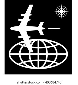Airplane - Tourism and Globe white. Travel. Icon. Agent