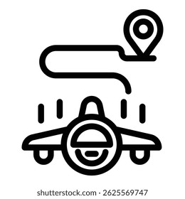 Airplane tourism route icon. Outline airplane tourism route vector icon for web design isolated on white background