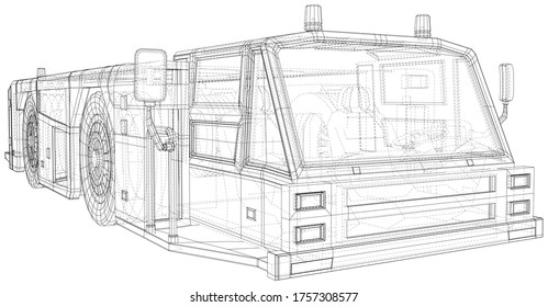 Airplane tow truck illustration vector. Wire-frame line isolated. Vector rendering of 3d.
