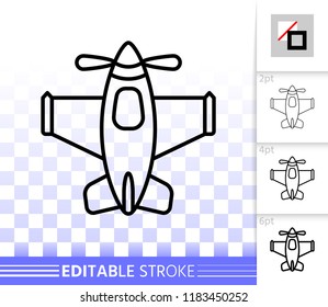 Airplane Toy thin line icon. Outline web plane sign. Kids Play linear pictogram with different stroke width. Simple vector symbol, transparent background Airplane Toy editable stroke icon without fill