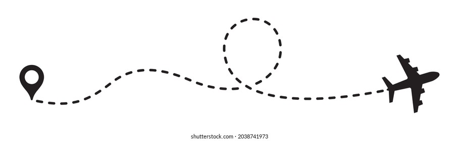 Airplane track with dashed line, Trajectory Airplane, vector illustration